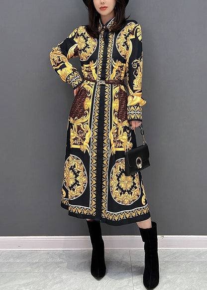 Yellow Print Peter Pan Collar Cotton Shirt Dresses Fall