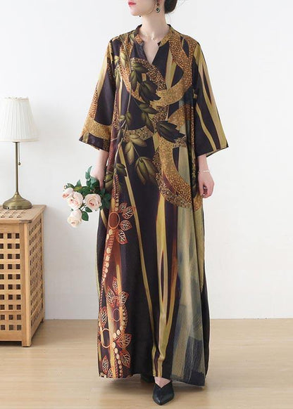 Yellow Print Pockets Summer Chiffon Dress
