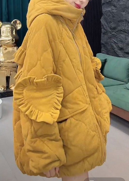 Yellow Ruffled Corduroy Fine Cotton Filled Jacket Winter