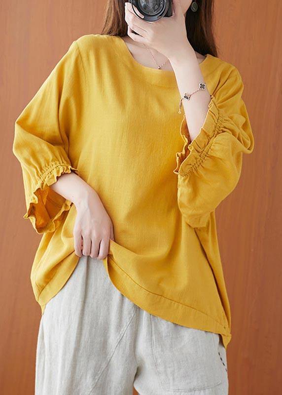 Yellow Ruffled Cotton Summer Shirt Top