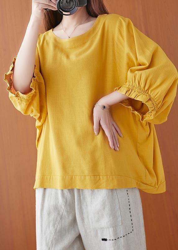 Yellow Ruffled Cotton Summer Shirt Top