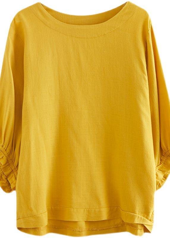 Yellow Ruffled Cotton Summer Shirt Top