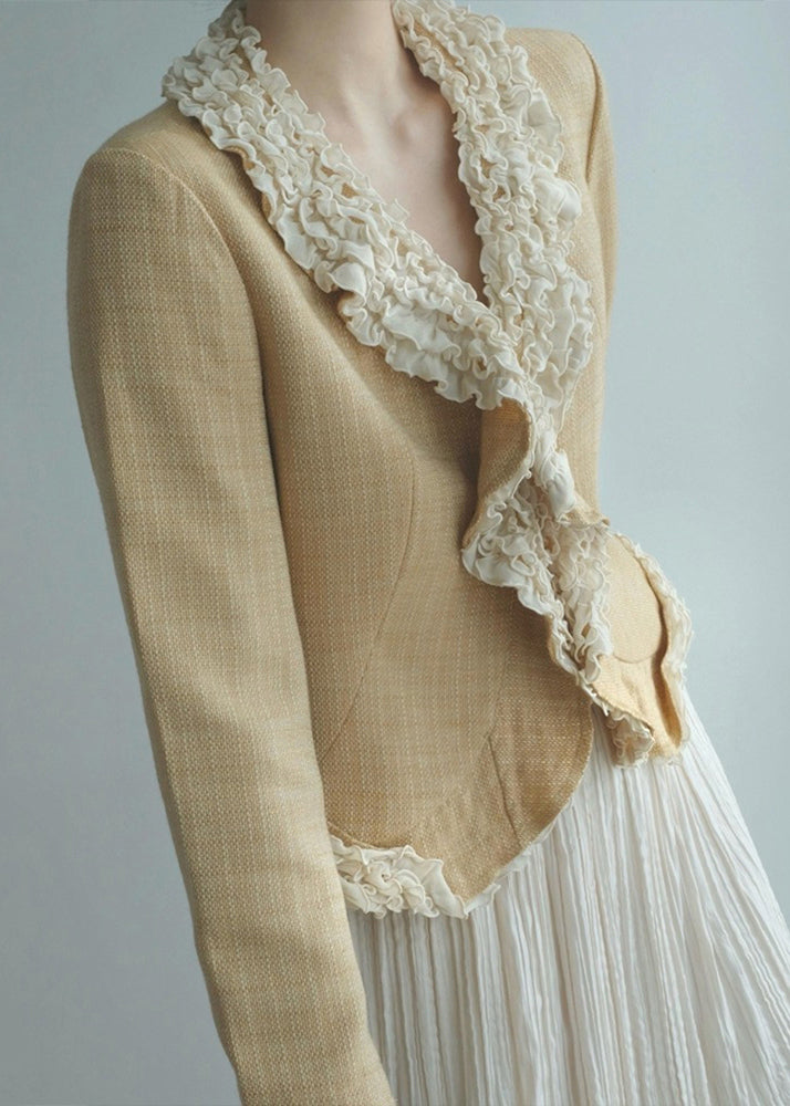 Yellow Ruffled Patchwork Cotton Jacket Spring