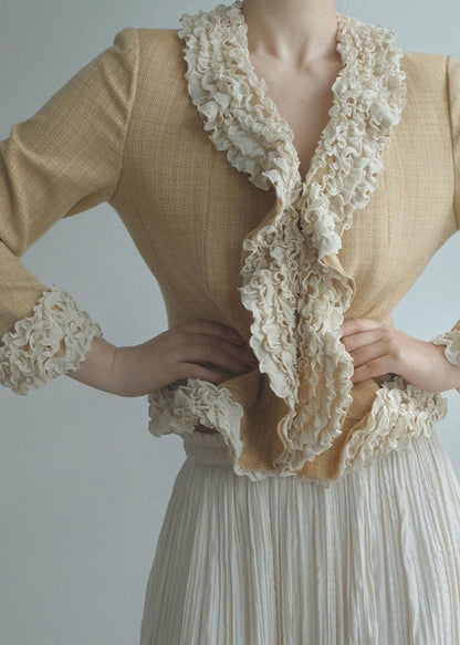 Yellow Ruffled Patchwork Cotton Jacket Spring