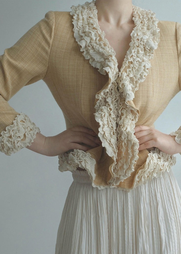 Yellow Ruffled Patchwork Cotton Jacket Spring