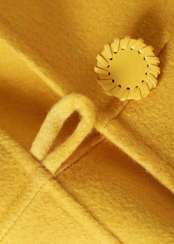 Yellow Stand Button Patchwork Woolen Cape Coats Fall