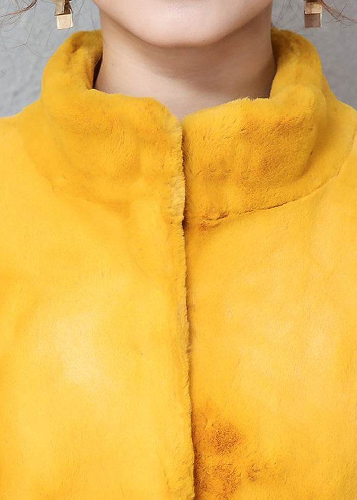 Yellow Stand Collar Silm Fit Faux Fur Trench Winter