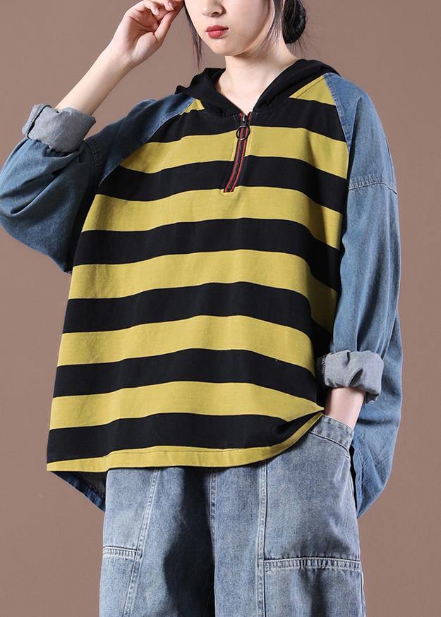 Women Yellow Striped Beautiful Asymmetrical Design Boho Autumn Fashion Ideas Tops