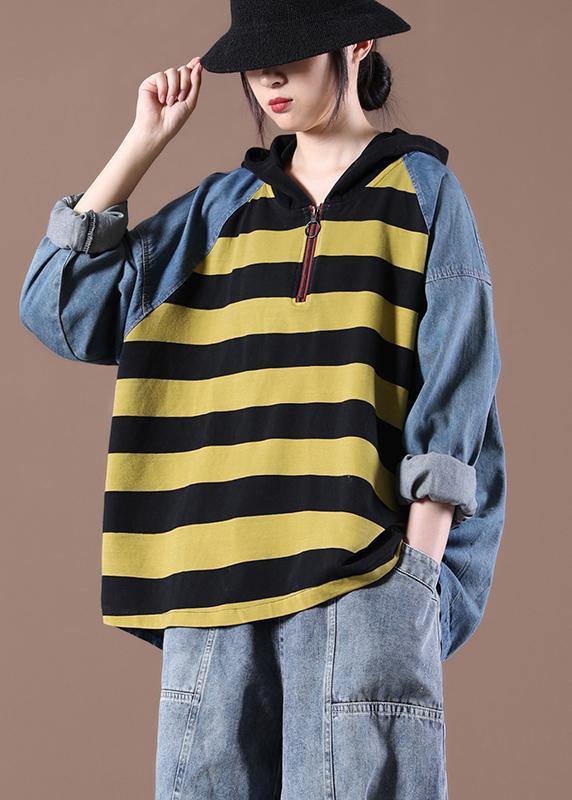 Women Yellow Striped Beautiful Asymmetrical Design Boho Autumn Fashion Ideas Tops