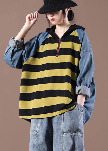 Women Yellow Striped Beautiful Asymmetrical Design Boho Autumn Fashion Ideas Tops