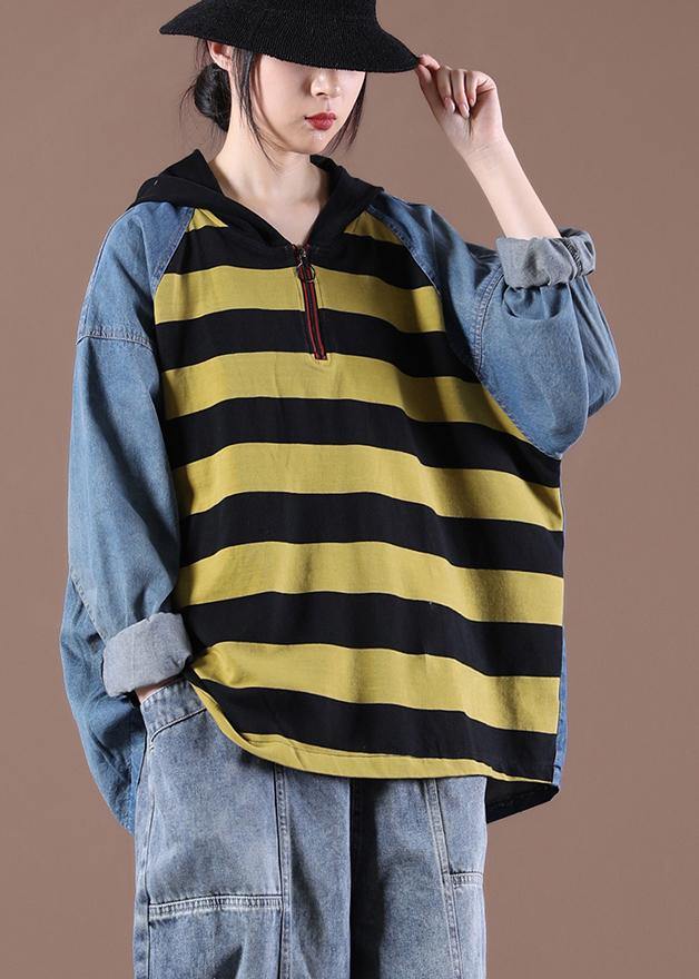 Women Yellow Striped Beautiful Asymmetrical Design Boho Autumn Fashion Ideas Tops