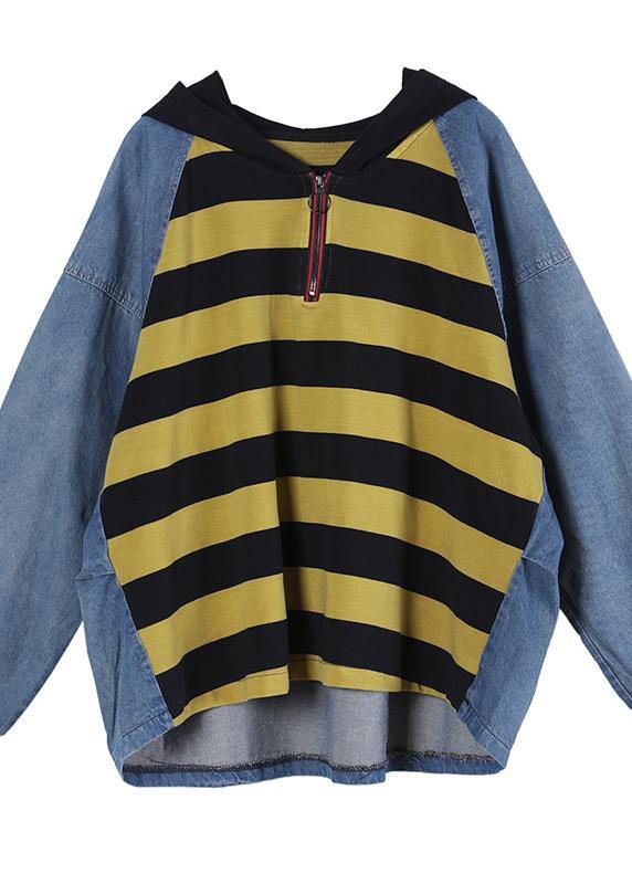 Women Yellow Striped Beautiful Asymmetrical Design Boho Autumn Fashion Ideas Tops