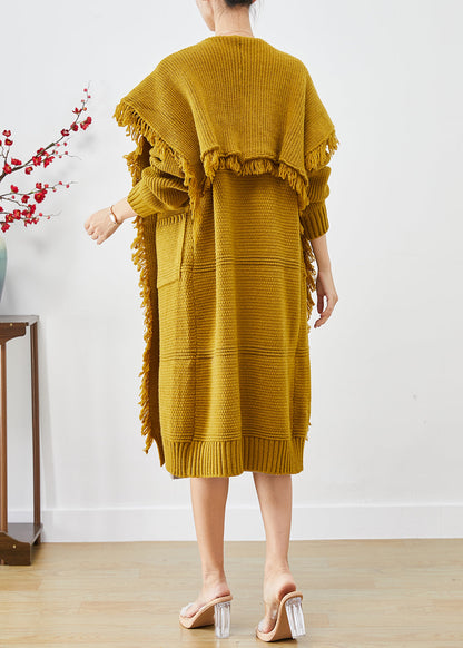 Yellow Tasseled Oversized Knit Cardigan Winter