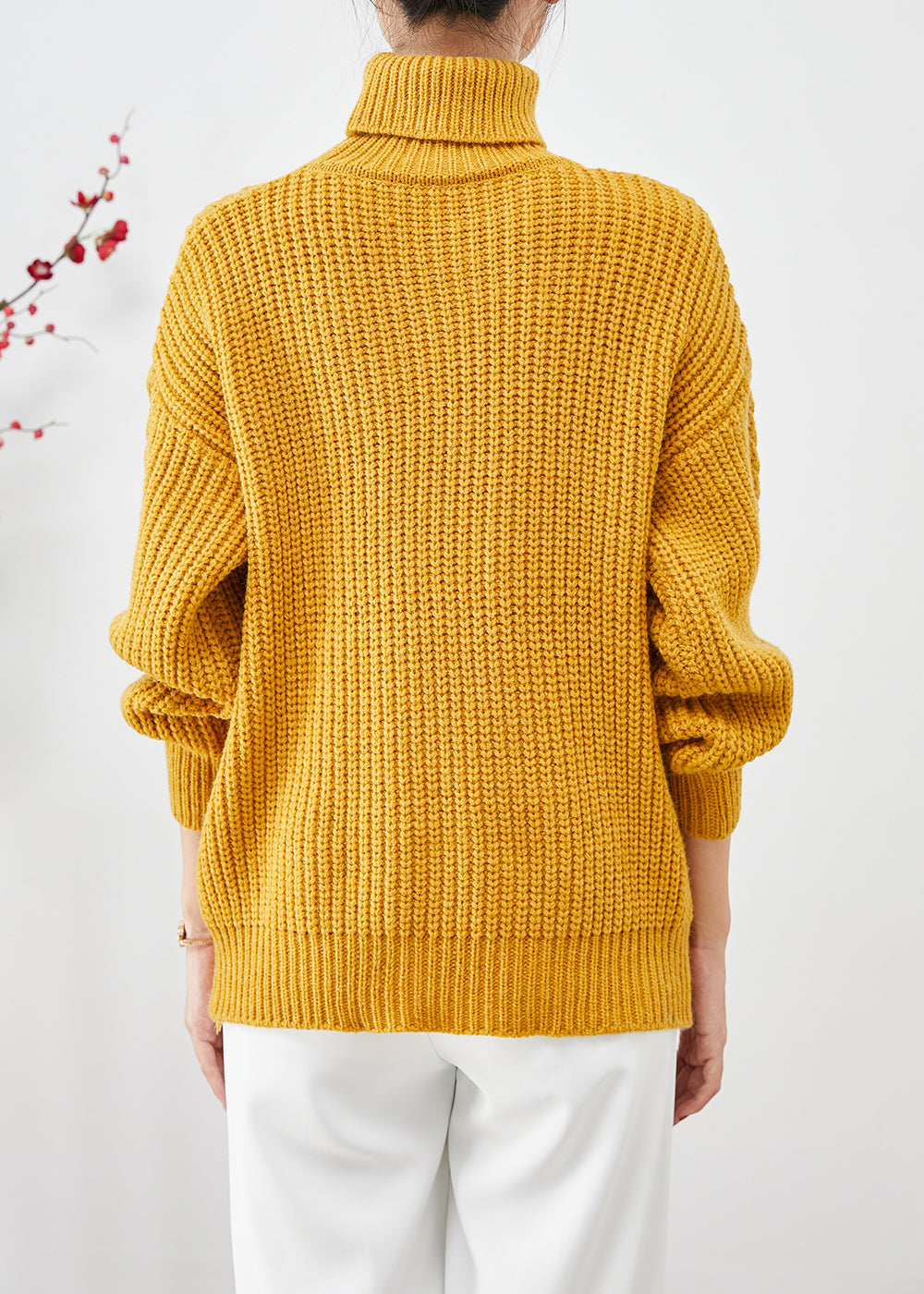 Yellow Turtle Neck Thick Cable Knit Short Sweater Fall