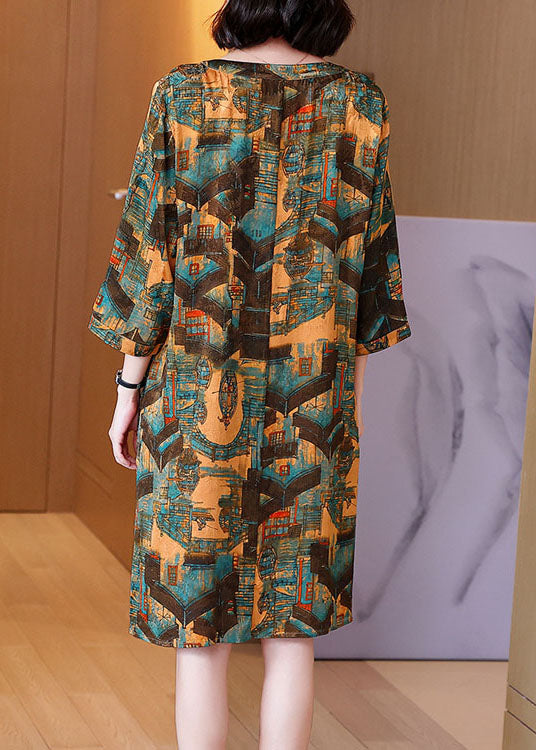 Yellow V Neck Print Patchwork Cotton Dresses Summer