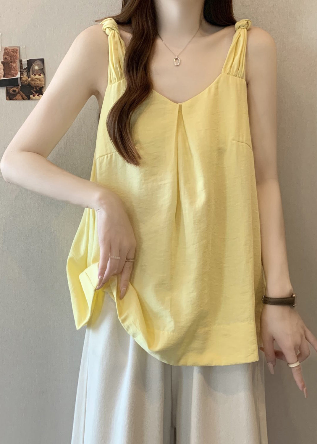 Yellow V Neck Cotton Tank Sleeveless