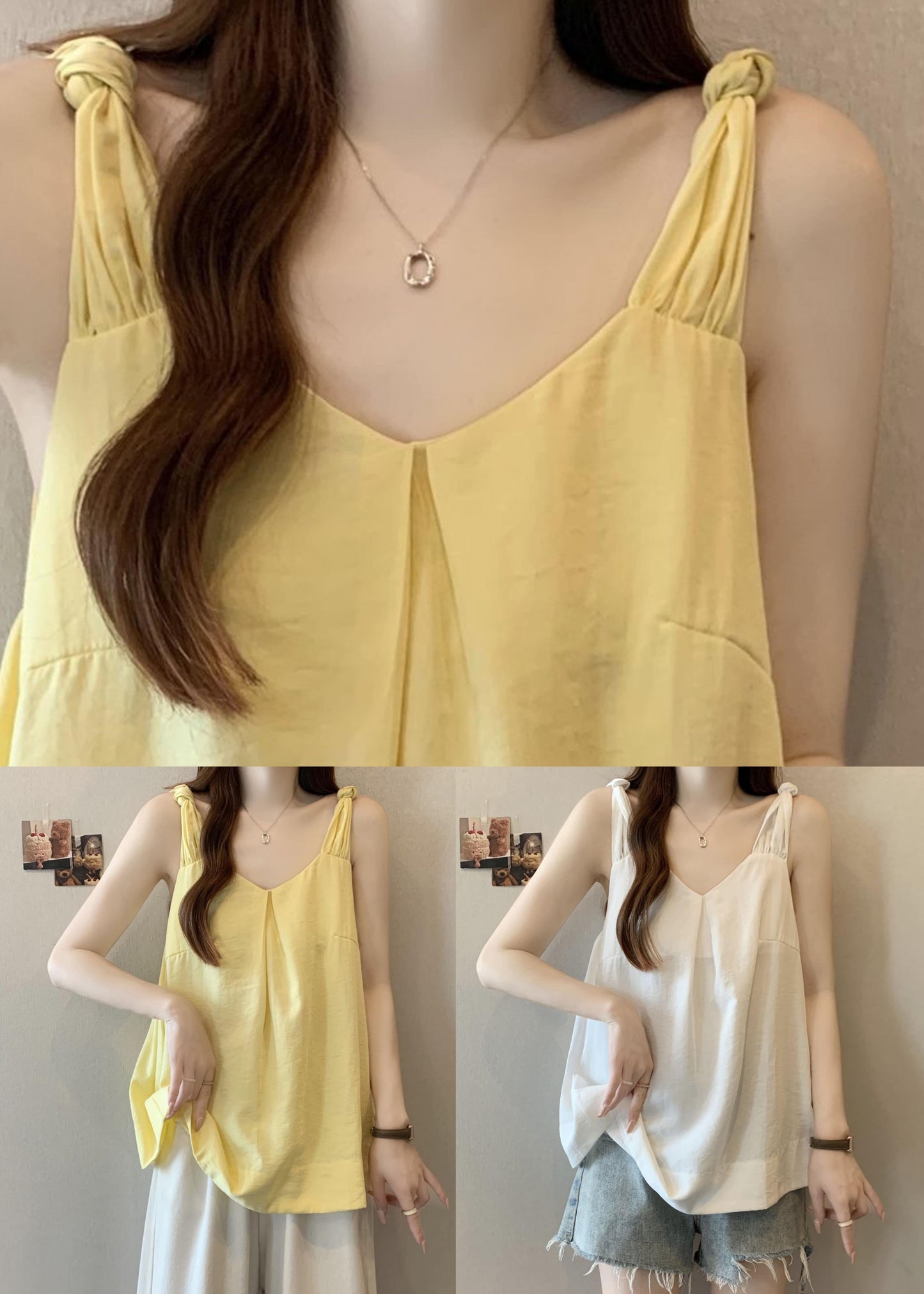 Yellow V Neck Cotton Tank Sleeveless
