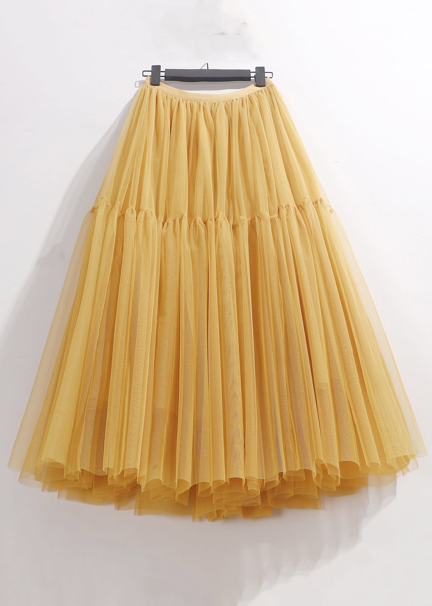Yellow Wrinkled Elastic Waist Tulle Skirt Summer