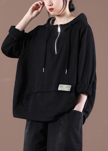 Women Zipper Spring Modern Blouse Black Tops