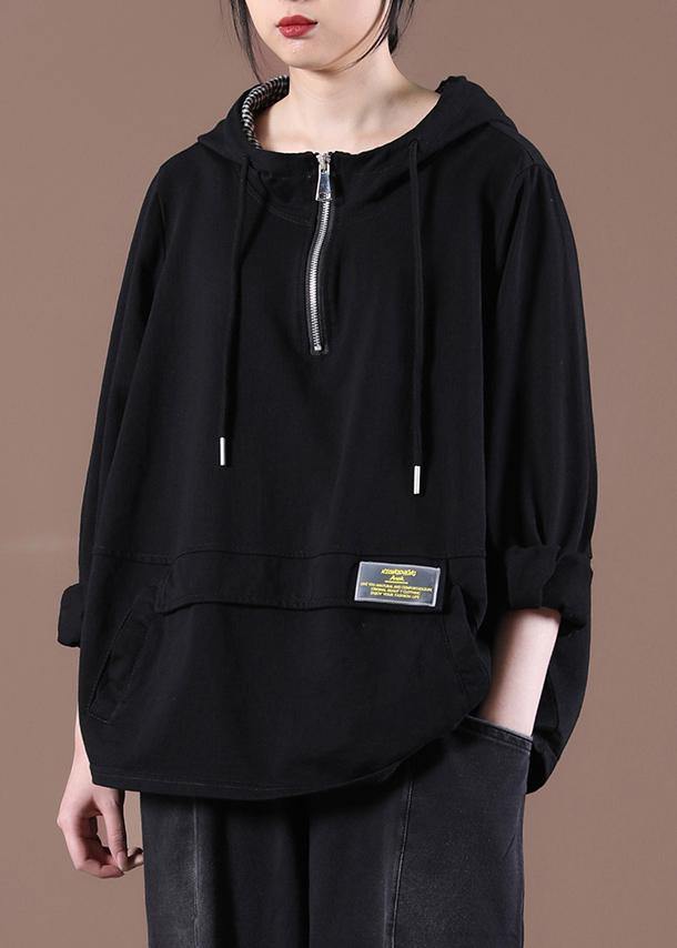 Women Zipper Spring Modern Blouse Black Tops