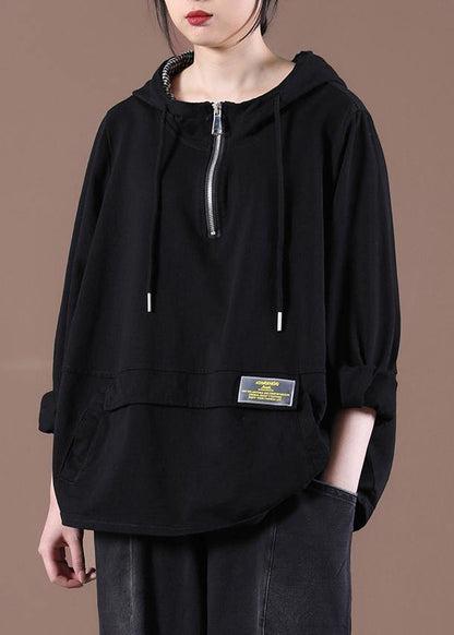 Women Zipper Spring Modern Blouse Black Tops