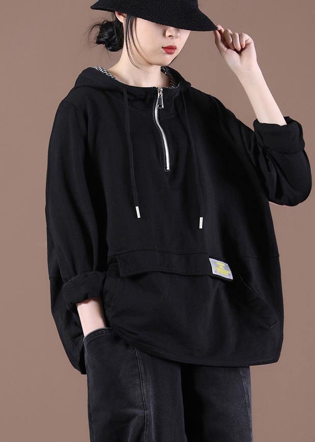 Women Zipper Spring Modern Blouse Black Tops