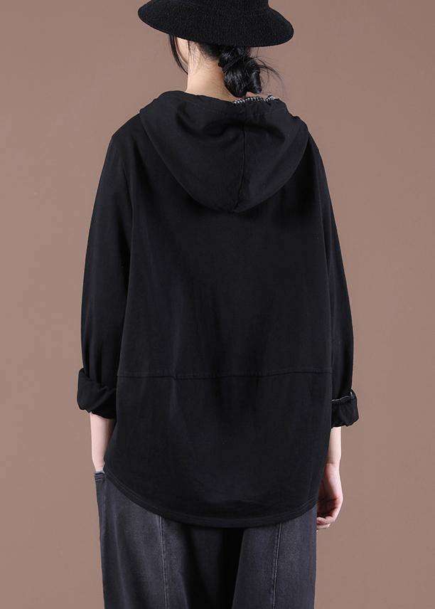 Women Zipper Spring Modern Blouse Black Tops