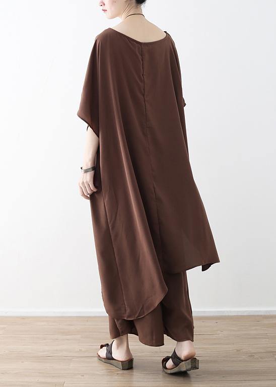 Asymmetric Hem Chiffon Box Top Work Brown Tunic Blouse Summer