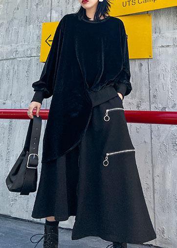 Women asymmetric o neck spring crane tops Photography black blouse