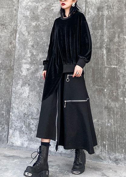 Women asymmetric o neck spring crane tops Photography black blouse