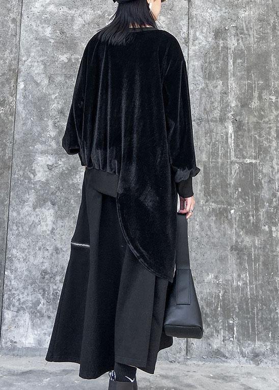 Women asymmetric o neck spring crane tops Photography black blouse