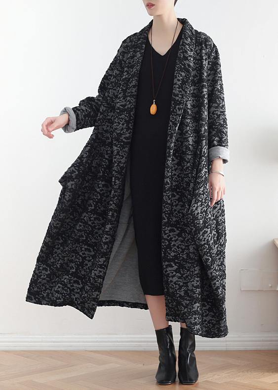 Asymmetric Fine Clothes Dark Gray Jacquard Midi Coats