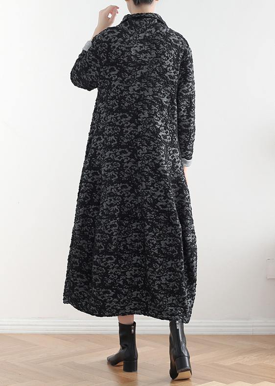 Asymmetric Fine Clothes Dark Gray Jacquard Midi Coats