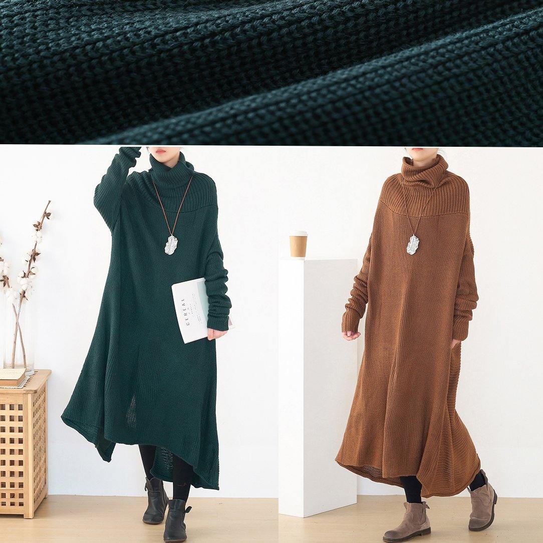 Back Open Sweater High Neck Dress Outfit Drak Brown Daily Knit Dresses
