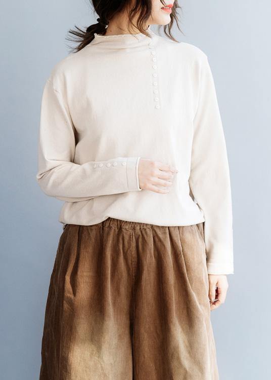 Beige Blouse Wild Fall High Neck Knit Sweat Tops