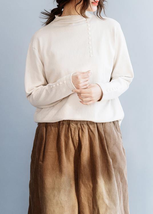 Women beige Blouse wild fall fashion high neck knit sweat tops