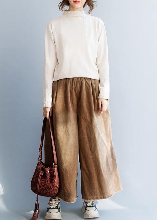 Beige Blouse Wild Fall High Neck Knit Sweat Tops