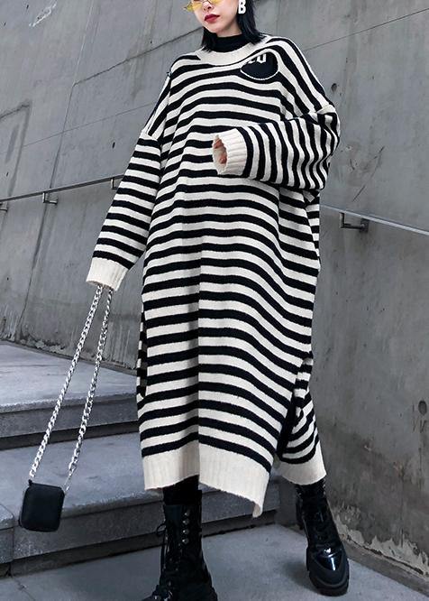 Beige Striped Sweater Outfits Design O Neck Hole Diy Sweater Dresses
