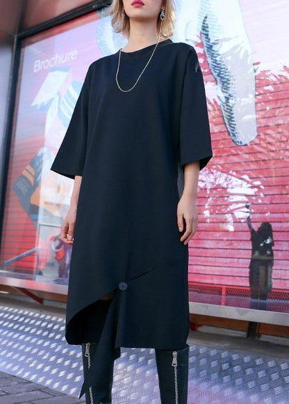 Black Cotton Tunics Open Hem Design Loose Fall Dress
