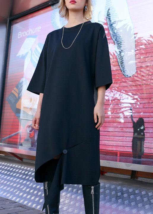 Black Cotton Tunics Open Hem Design Loose Fall Dress
