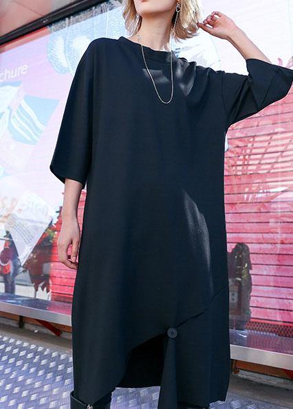 Black Cotton Tunics Open Hem Design Loose Fall Dress