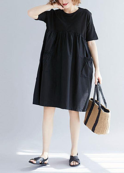 Green Cashew Nuts Dots Cotton Blended O Neck Pockets Loose Summer Dresses