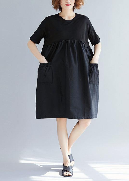 Green Cashew Nuts Dots Cotton Blended O Neck Pockets Loose Summer Dresses