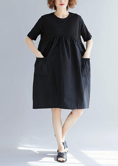 Green Cashew Nuts Dots Cotton Blended O Neck Pockets Loose Summer Dresses
