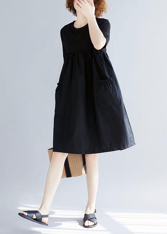 Green Cashew Nuts Dots Cotton Blended O Neck Pockets Loose Summer Dresses