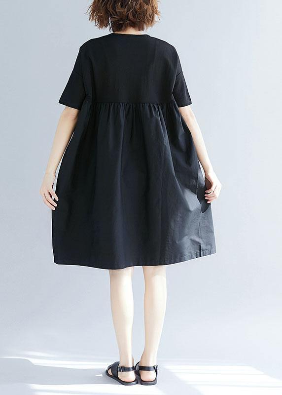 White Text Cotton Blended O Neck Pockets Loose Summer Dresses