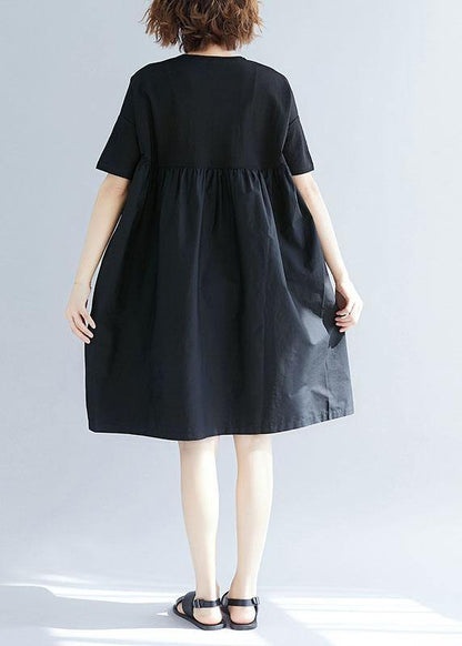 Yellow Polka Dots Cotton Blended O Neck Pockets Loose Summer Dresses