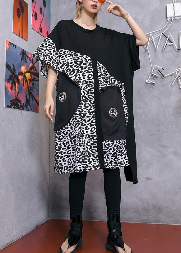 Black Cotton Blended Quilting Clothes Inspiration O Neck Patchwork Summer Dress