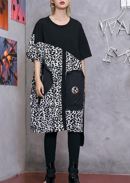 Black Cotton Blended Quilting Clothes Inspiration O Neck Patchwork Summer Dress