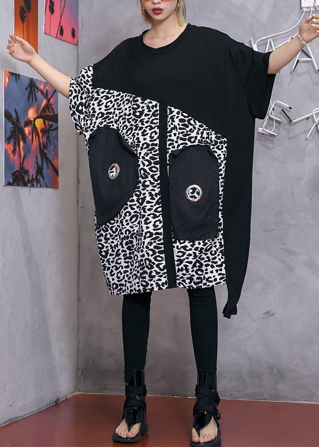 Black Cotton Blended Quilting Clothes Inspiration O Neck Patchwork Summer Dress